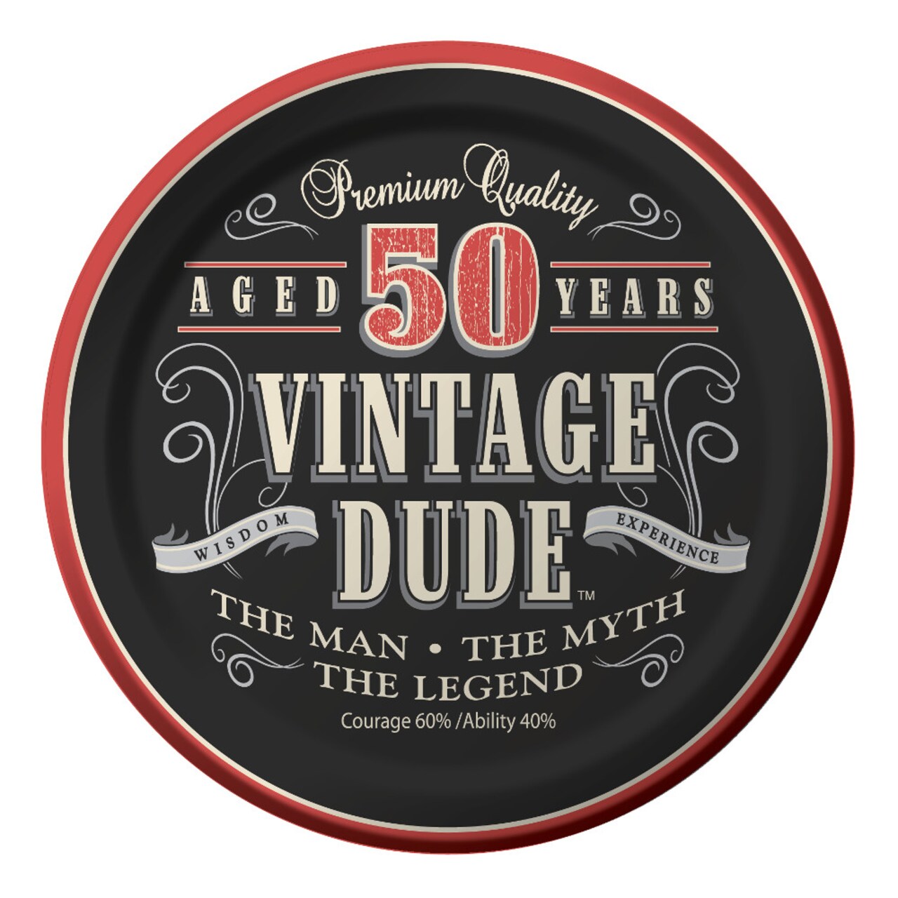 Party Central Vintage Dude 50 Years Disposable Paper Party Lunch Plates - 7" - Club Pack of 96